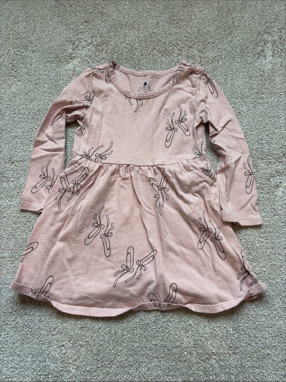 GAP Girls' Light Pink Ballet Shoe Print Long-Sleeve Dress